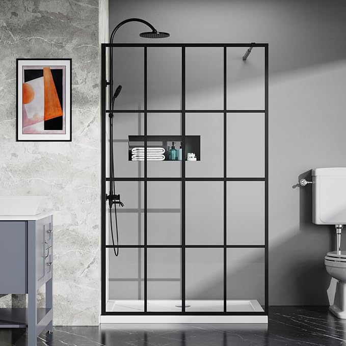 Goodyo 46" X 72" Shower Door Clear Tempered Glass Framed Shower Screen Walk-in Black Finish