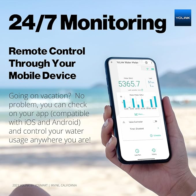 YoLink FlowSmart NSF Water Meter, Smart Water Usage Monitor and Water Leak Detection: 2 Inch Advanced Smart Home Water Meter, Hub Included