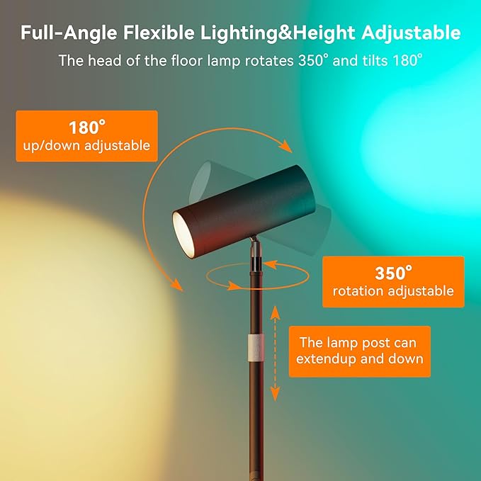 SIBRILLE Spotlight Floor Lamp, Tall LED Standing Lamp with Remote/Touch Control, 2700K-6500K, 350°Rotating Head Standing Lamp, Reading Floor Lamp for Living Room, Bedroom, Office & Wall Art, Black RGB
