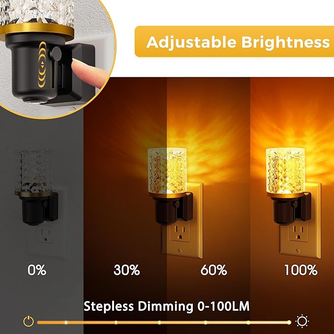 L LOHAS LED Night Light, 2 Pack Dimmable Night Lights Plug into Wall, Automatic Night Lights Plug in with Auto Light Sensor,Adjustable Brightness Amber LED Night Light, for Bedroom Hallway Home Decor