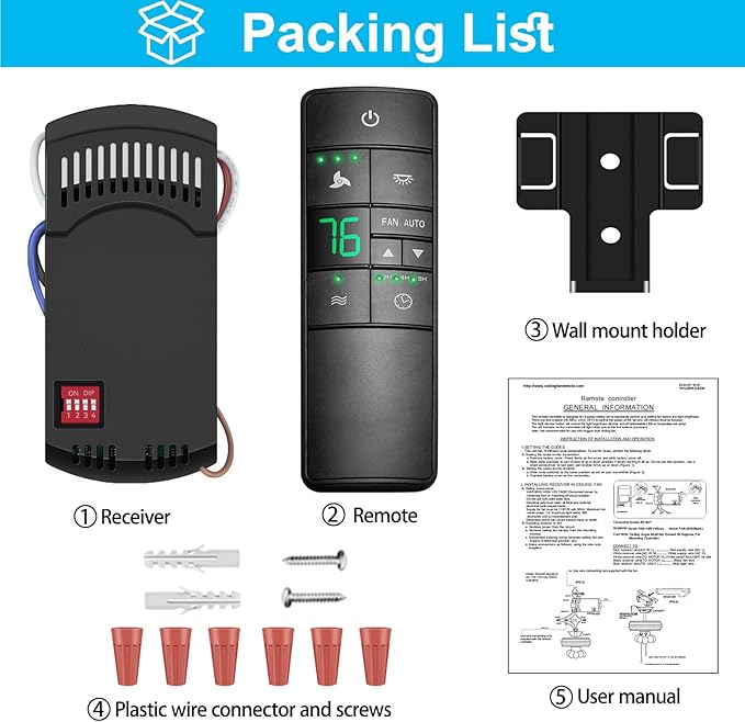 3-Speed Universal Ceiling Fan Remote Control Kit for Hampton Bay, Replacement for Home Decorators Collection Harbor Breeze Hunter, with Timer Light Dimmer, 2AAZPHD3/HD3 KUJCE10320/TR222A