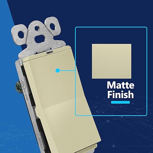 LIDER Minimalist Design Matte Finish Lighted Decorator Switch, Frameless Paddle Light Switch with Locator Light, Grounding Screw, 15A 125V, UL Listed, LS15-1P-I5P, Ivory, 5 Pack