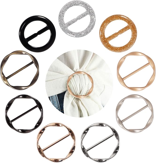 T-Shirt Clips 9 PCS, Clothes Corner Knotted Button, Fashion Alloy Pearl Rhinestone Circle Clip Buckle Round Shirt Silk Scarf