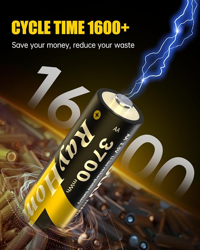 4 Pack AA Lithium Rechargeable Batteries, 3700mWh High Capacity, 1.5V Constant - Image 4