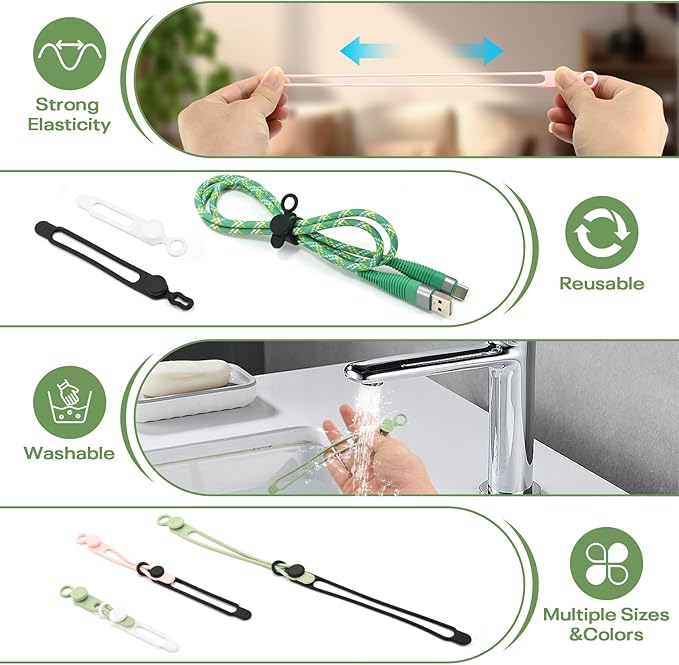 36Pcs Silicone Cable Ties, 6 Colors Data Cable Organizer Ties, 3 Sizes Cord Ties for Charging Cables, Wire Organizers, Electrical Cords, Computer Wires, Cord Organizers