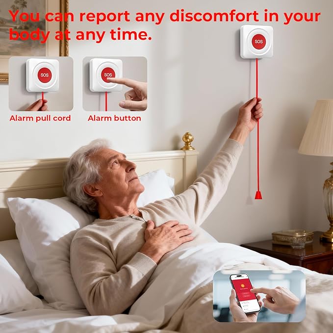 Hapippofa Caregiver Call Button Wireless Call Button for Elderly at Home,WiFi Panic Button,Life Alert Systems for Seniors No Monthly Fee (whiter1)