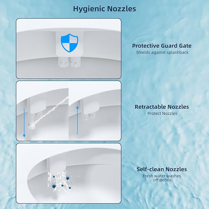 Hibbent Bidet Attachment for Toilet with Self Cleaning Dual Nozzle, Hot and Cold Water Spray Non-Electric Mechanical Toilet Seat Bidet for Rear or Female Washing Sanitizing, Black