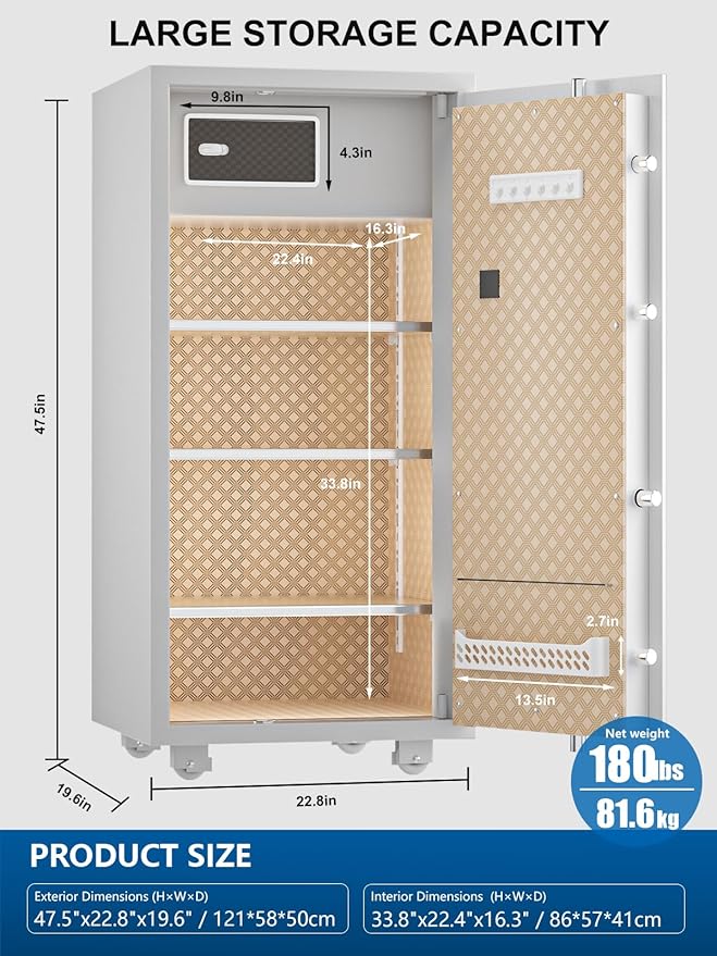 TIGERKING 11.5 Cu Ft Large Heavy Duty Home Security Safe – Digital Touchscreen Lock, Anti-Theft, Adjustable Shelves, Easy to Use, Jewelry & Valuables, Ideal for Home or Office (White, Modern Design)