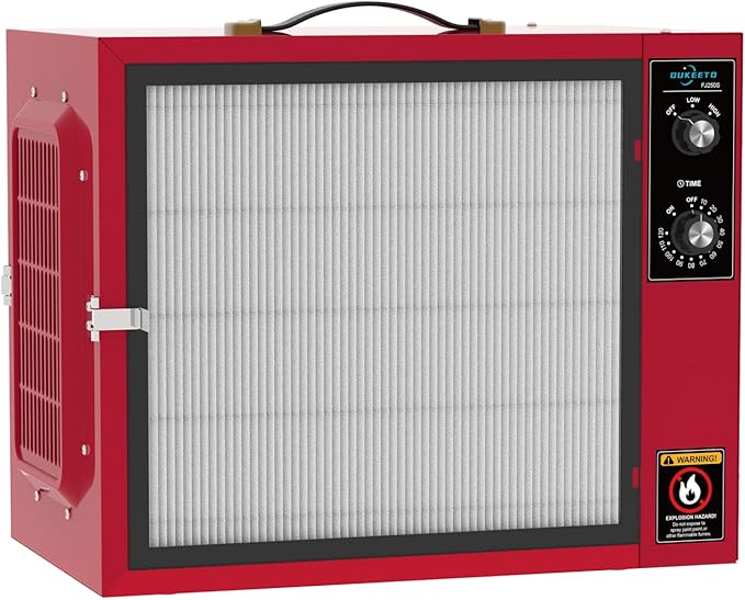 OUKEETO Portable 2 Stage Intake Air Filtration System - Tabletop Dust Collectors (850-1250CFM) for Woodworking, Air Filter with Strong Vortex Fan, Garage Works Shop Benchtop Dust Collection Systems