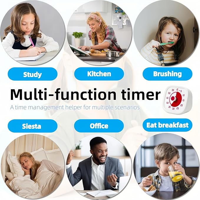 Visual Timer for Kids - 60 Minute Visual Kids Timer for Classroom Home Office, Countdown Timer for Cooking Teaching Working Meeting (White)