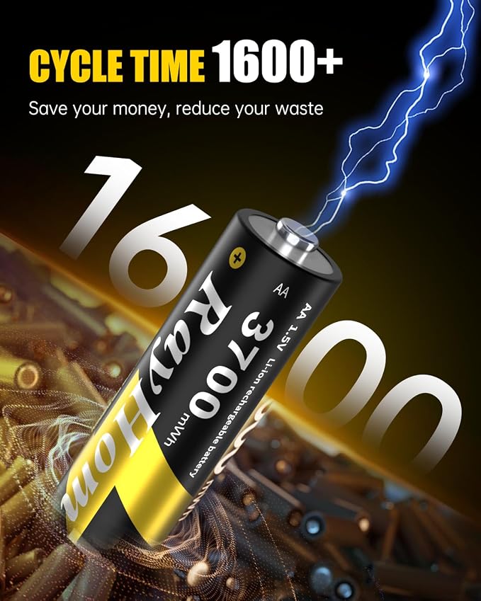 16 Pack AA Lithium Rechargeable Batteries, 3700mWh High Capacity, 1.5V Constant - Image 4