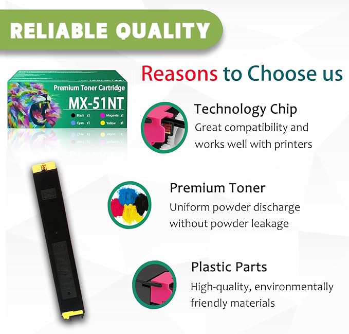 ERNZAT MX-51NT Toner Cartridge Compatible for Sharp MX-51NT MX-51NTBA MX-51NTCA MX-51NTMA MX-51NTYA Toner Cartridges Work for Sharp MX-4110N MX-4111N MX-4140N Printers