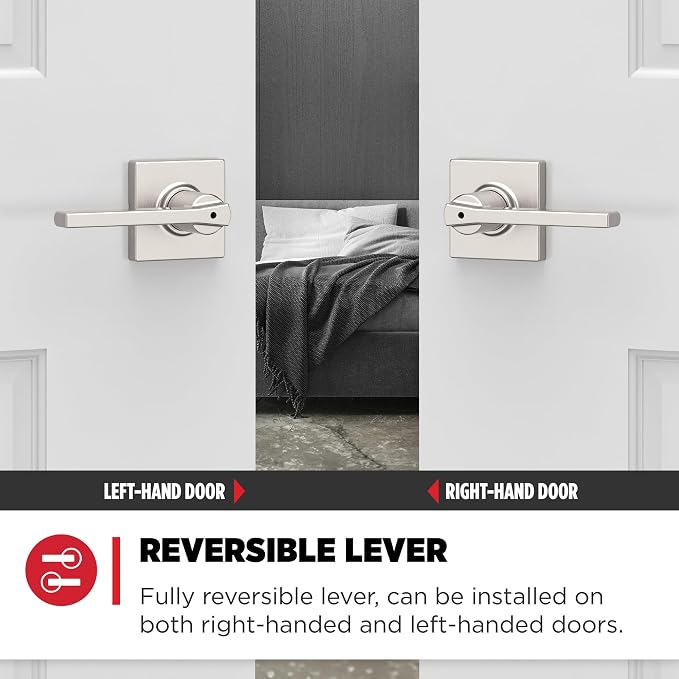 Kwikset Casey Door Handle, Satin Nickel | Interior Lever | Keyless Turn Lock | - Image 5