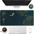 Eflxamz Large Gaming Mouse Pad, Koi Fish Ink Painting Desk Mat, Golden Line Lotus Desk Pad, Extended Big Computer Keyboard Mouse Pad with Non-Slip Base and Stitched Edge, 35.4"x15.7"