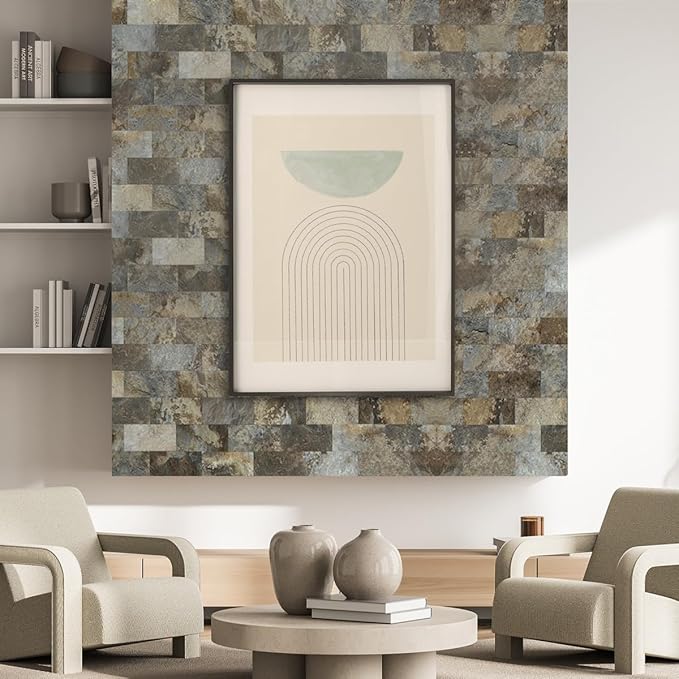 AULIGET 4-Piece Beige & Brown Slate Peel and Stick Backsplash Wall Tiles, 3" x 6" PVC Faux Stone Stick on Tile for Backsplash Kitchen, Bathroom, Laundry Room, Camper, Fireplace