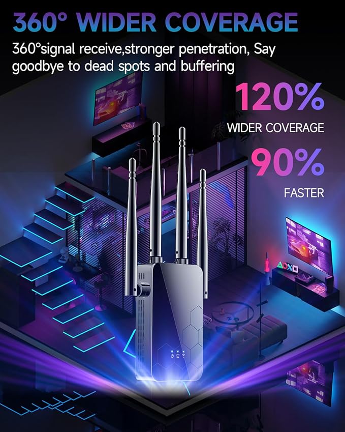 2026 WiFi Extender Internet Booster, 10000 Sq.ft Long Range Repeater Wireless Routers Amplifier, Mesh Wi-Fi 80% Faster | Broader Than Ever, Support More Network Devices at Home, 1-Tap Setup