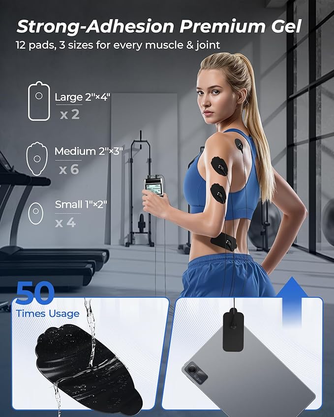 KingPavonini 4-IN-1 TENS Unit Muscle Stimulator, DIY & TENS & EMS & MASS, Dual-Channel 40 Intensities TENS Machine, Muscle Stimulator for Pain Relief Therapy Sciatica Back Pain, 12 Pads (Model: B2501)