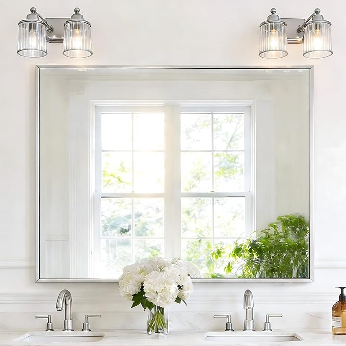 40x48inch Silver Bathroom Mirror, Silver Rectangle Mirror with Frame, Large Rectangular Wall Mirrors for Bathroom, Living Room, Hair Salon, Big Farmhouse Mirror Hang Horizontal/Vertical