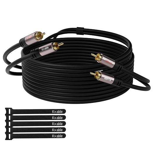 RCA Cable 35FT, 2RCA Male to 2RCA Male Stereo Audio Cable,【Oxygen-Free Copper, Hi-Fi Sound, Double Shielded】2 RCA Car Audio Subwoofer Cord for Home Theater, HDTV, Amplifier, Hi-Fi System, Speaker