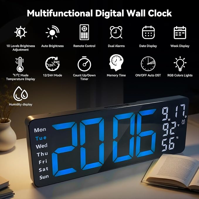 Digital Wall Clock Large Display, 17.3" Digital Clock - Image 2