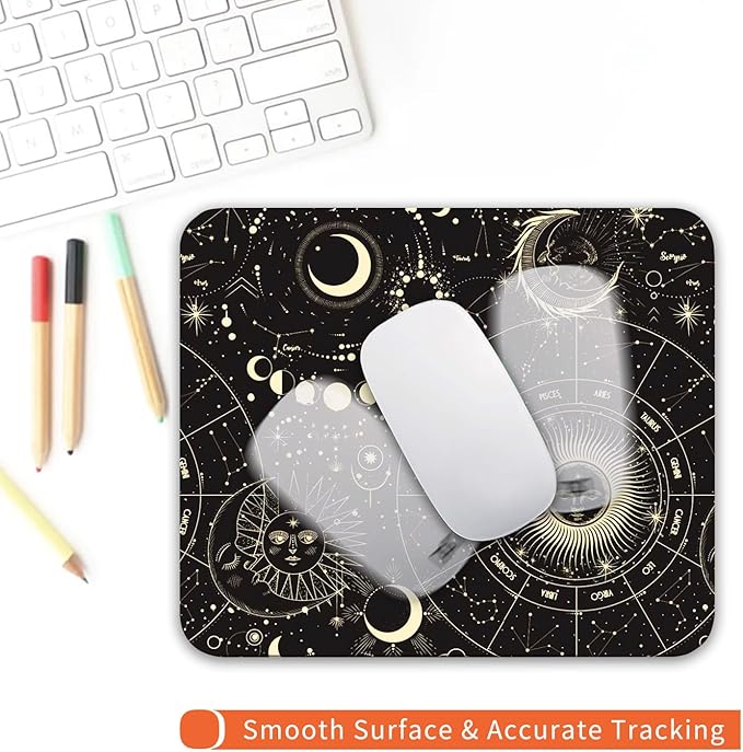 Armanza Square Mouse Pad Moon Sun, Personalized Premium-Textured Custom Mouse Mat Design, Washable Mousepad Cloth, Non-Slip Rubber Base Computer Mouse Pads for Wireless Mouse