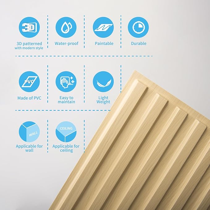 Art3d 12-Pack Slat Design 3D Wall Panels for Interior Wall Decor, 2x4 FT PVC Decorative Drop Ceiling Tiles - Oak