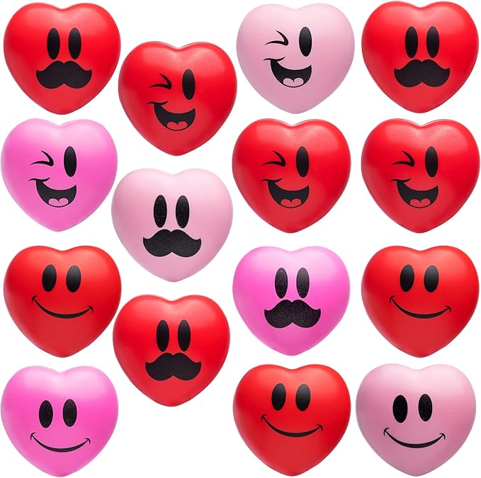 JOYIN 15 Pcs Valentines Day 3 inch Heart Stress Balls Stress Relief Heart Shaped Stress Ball Squishy Toys for Kids and Adults Party Favors, Valentines Day Gifts