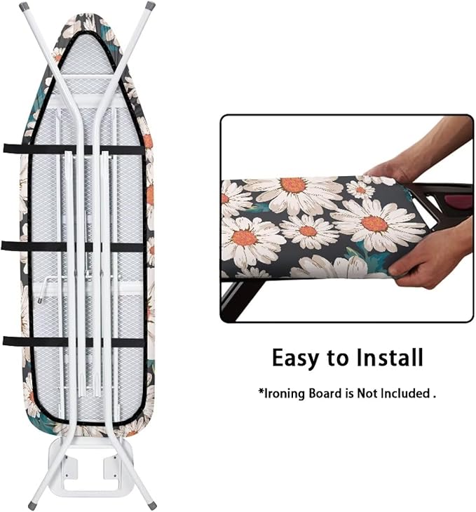 ZCFYGDX Breathable Ironing Board Cover,Resist Scorch Polyester & Staining,Wear & Soil Resistant Covers, Easy Installation 3 Fasteners,Elastic Edges (14 x 45 inch) Oil Painting White Daisy Print
