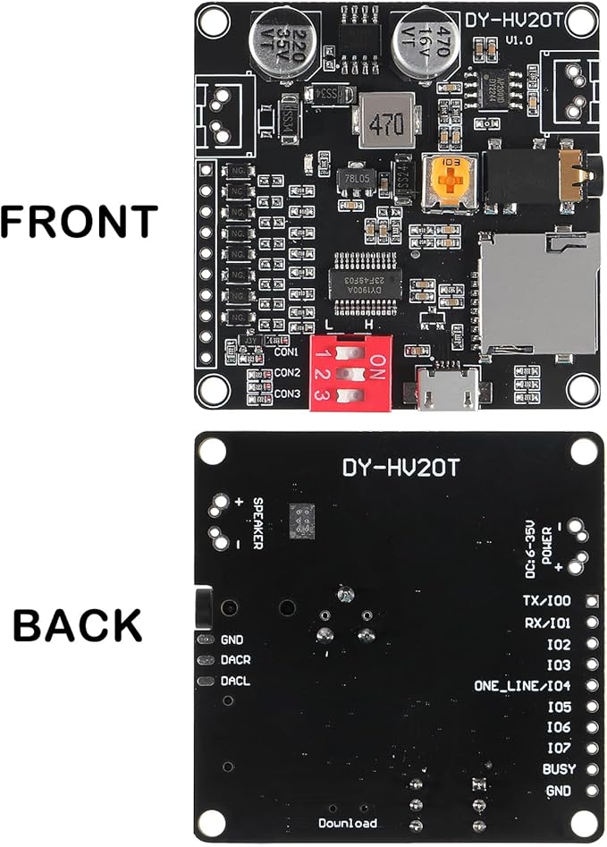 AITIAO 2PCS 20W Voice Playback Module MP3 Music Player DC 6-35V 12V/24V Sound Board USB Downloadable Music Player 24-bit DAC Output MP3 WAV Support TF Card 32GB for Broadcast Device