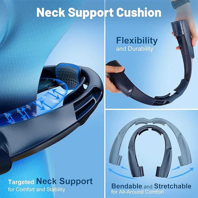 Slientspin AI Portable Neck Fan with 6 Powerful Speeds, 8000mAh Battery Operated USB-C Rechargeable Fan, Hands-Free 360° Cooling Neck Fan,Twistable,Ultra-Quiet Personal Fan Gift for Women Men(Blue)