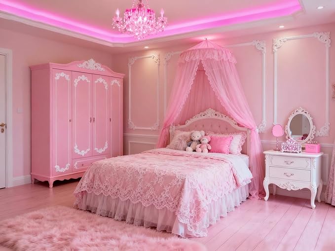 Pink Led Lights Strip Valentines Galentines Day Decor Rope Lights Easy DIY Princess Bedroom Cuttable Strip Lights for Baby Room Bathroom Living Room Kitchen Ceiling Wall Vanity Mirror Decoration