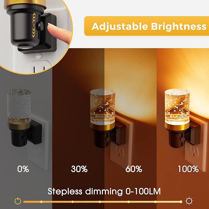 L LOHAS LED Night Light, Dimmable Night Lights Plug into Wall, 2 Pack Automatic Night Lights with Auto Light Sensor, Adjustable Brightness 1800K Amber LED Night Light, for Bedroom Hallway Home