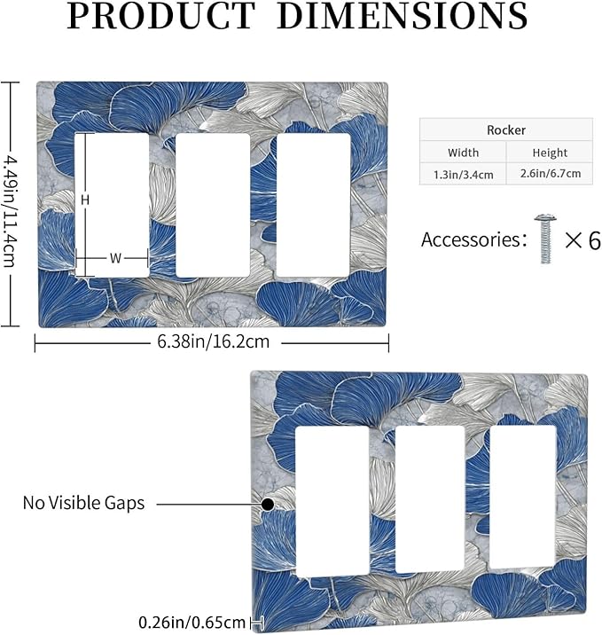 Bvtewkhz Abstract Blue Marble Plant Leaves 3 Gang Triple Rocker Decorative Light Switch Covers Electrical Faceplate Switch Plates for Bathroom Kitchen Home