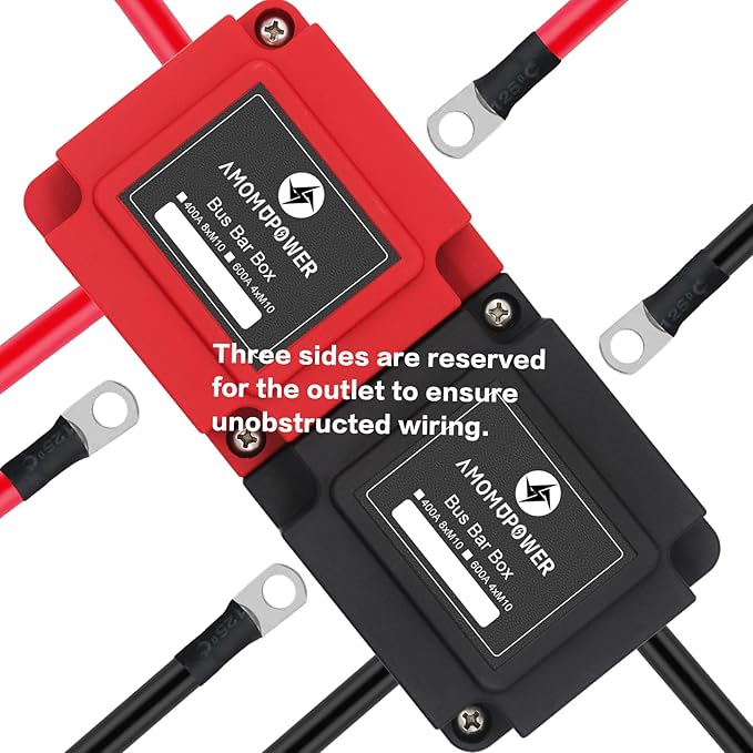 AMOMD Heavy Duty 400A 12-48V Tin-Plated Copper Block Bus Bar 8xM10(3/8") Studs Independent Modular Positive Negative Ground Battery Junction Block Buss Bar for Solar System Marine Truck Boat