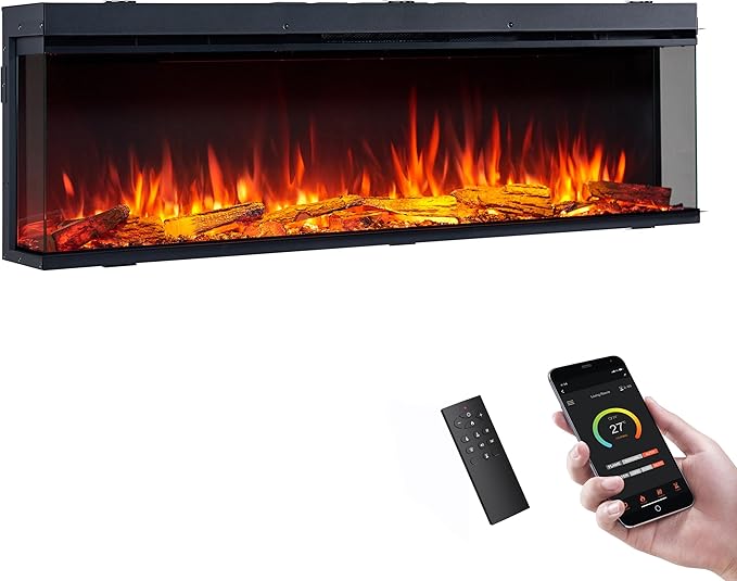 Legend Flame 59" W Smart Build in Electric Fireplace Insert, 1-2-3 Sided View, Heater 750W/1500W, Multi Colors of Flame & Fuel Bed, Alexa/Google Assistant Enabled