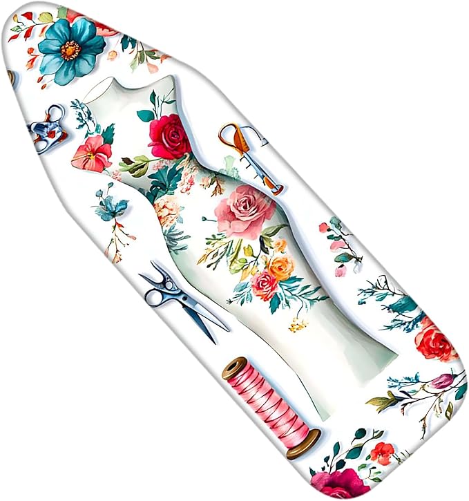 Nuxovilar Ironing Board Cover Needle Cotton 15x54 Inches | Ironing Board Cover and Pad Floral Dress Form Needle Cotton for Craft Room, Laundry Area, Home