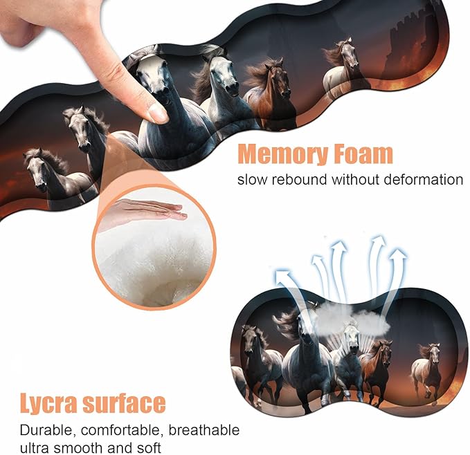 Ergonomic Keyboard Wrist Rest & Mouse Pad Wrist Rest Set, Large XXL Gaming Desk Mat 31.5"x 11.8" with Non-Slip Base, Memory Foam, Easy Typing Pain Relief for Home & Office, Running Horses