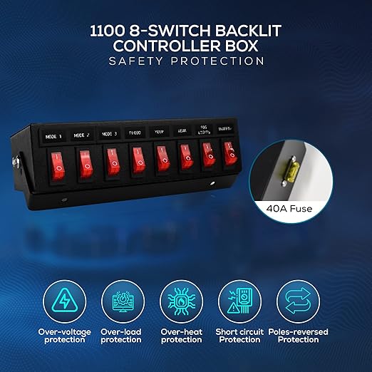 Ultra Bright Lightz 1100 8-Switch Backlit Controller Box | Emergency Vehicle Strobe Warning Lights | Siren | Speaker