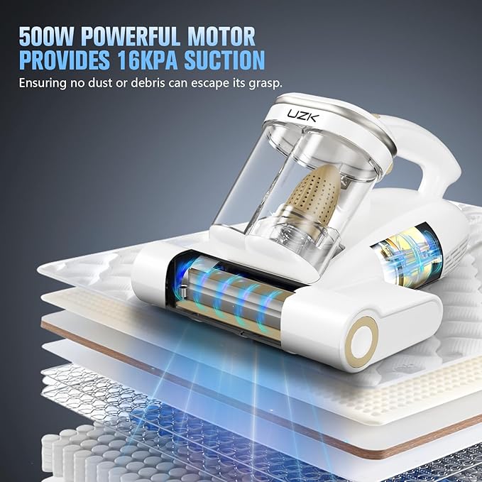 Bed Vacuum Cleaner Mattress Vacuum Cleaner,16Kpa Powerful Handheld Vacuums with UV-C Light & Double Dust Cup & High Heating & Ultrasonic & Anion for Bed Sofa
