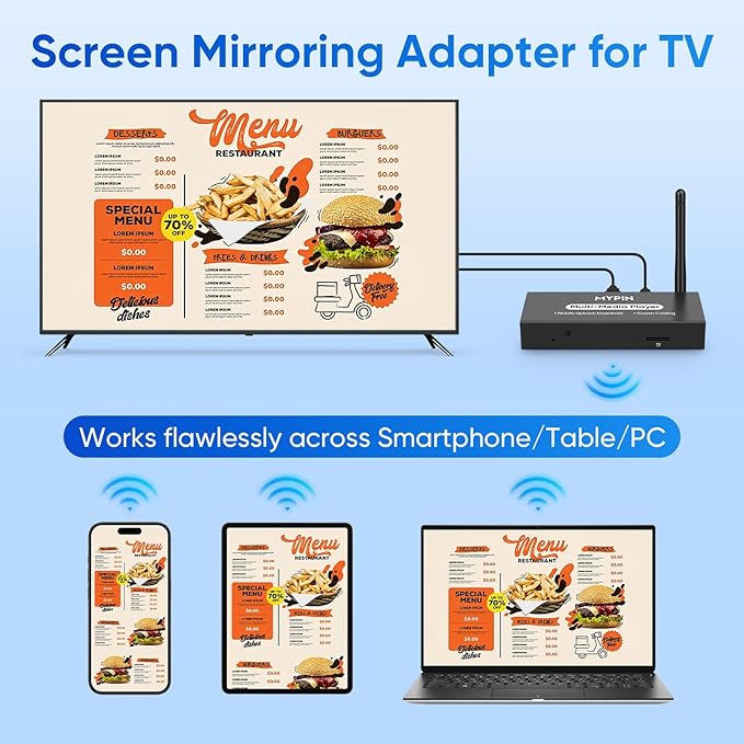 Advertising Media Player USB Video Player for Digital Signage or TV, Wireless Display Adapter with Screen Mirroring, Screen Rotation, Photo Share Function, Looping and Auto Playback& Easy Setup