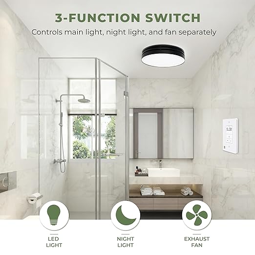 Akicon Humidity Sensor Switch with Motion-Activated Wall Plate, Bathroom Fan Timer Switch for Ventilation, Adjustable Humidity Settings, Fan and Light Control, ETL Listed, White