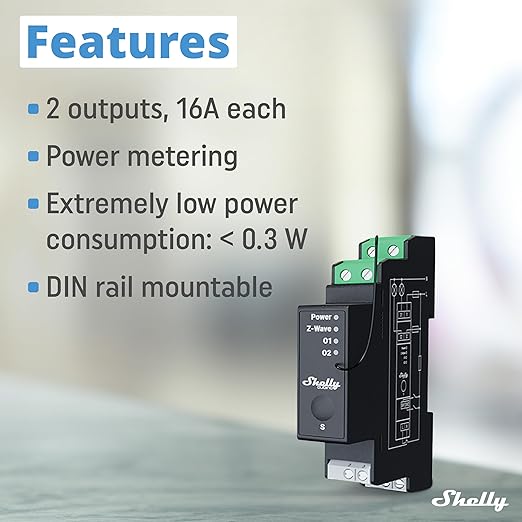 Shelly Wave Pro 2PM US LR | Z-Wave Long Range 2-Channel Smart Relay Switch with Power Metering | DIN-Rail | Home Automation | High Compatibility | Easy Installation | iOS Android App
