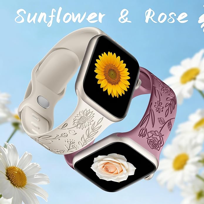 SNBLK 6 Pack Floral Engraved Bands Compatible - Image 4