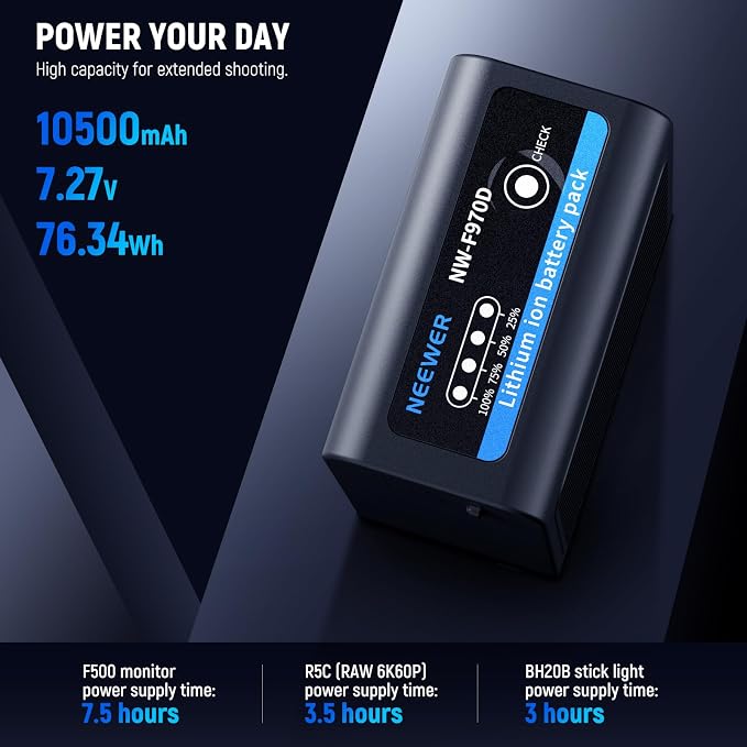 Neewer 10500mAh NP-F970 Replacement Battery Type C & USB A & 2 DC Ports - Image 3