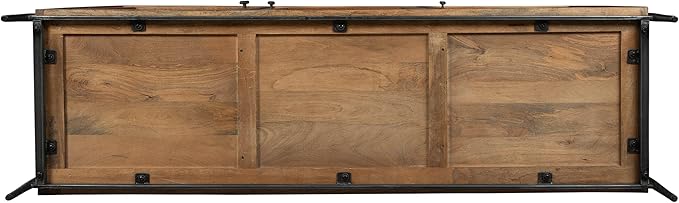 Hekman TV Stand with Storage for Living Room, Entertainment Center with Bookshelves - Bedford Brown Finish, Wood Framed Glass Doors, Back Ventilation Panel, Solid Hand-Forged Iron Hardware, TV Console