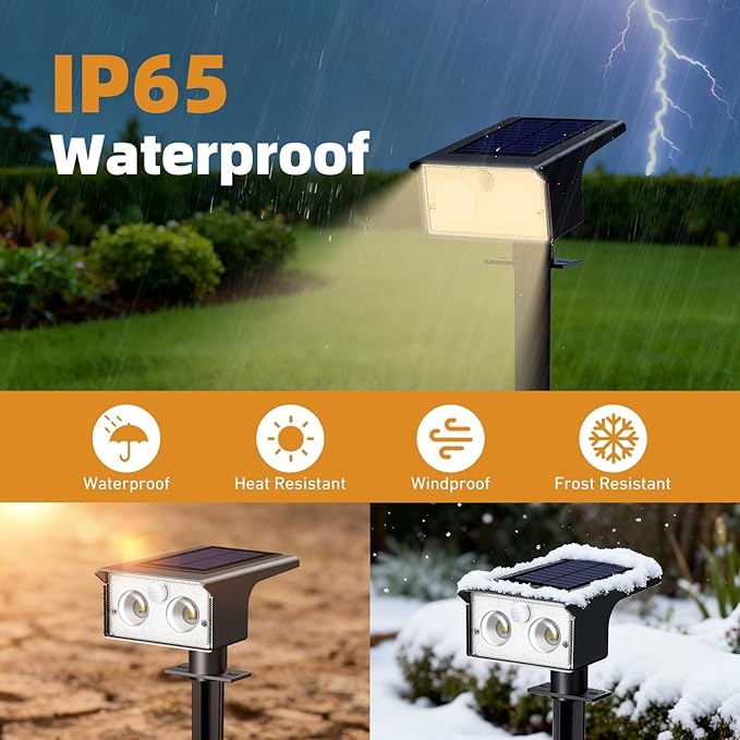 btfarm Solar Spot Lights Outdoor Waterproof, 2 Pack/3 Modes Motion Sensor Lights, Solar Powered Spotlights 2-in-1 Auto On/Off for Outside Pathway Yard Garden Landscape Lighting, Warm White