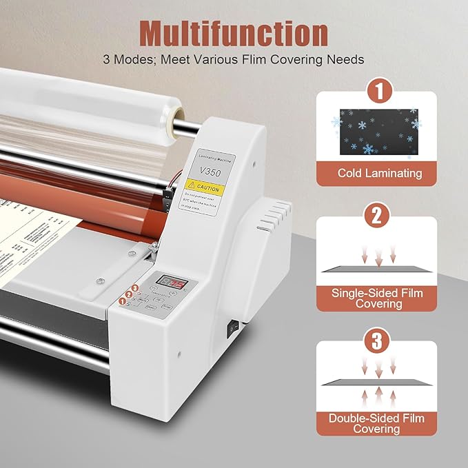 Cold Hot Roll Laminator, 110V 350mm Electronic Laminating Machine, 700W Single & Double Sided Thermal Laminator with Digital Display & Temperature Control for Paper Card PVC Foil
