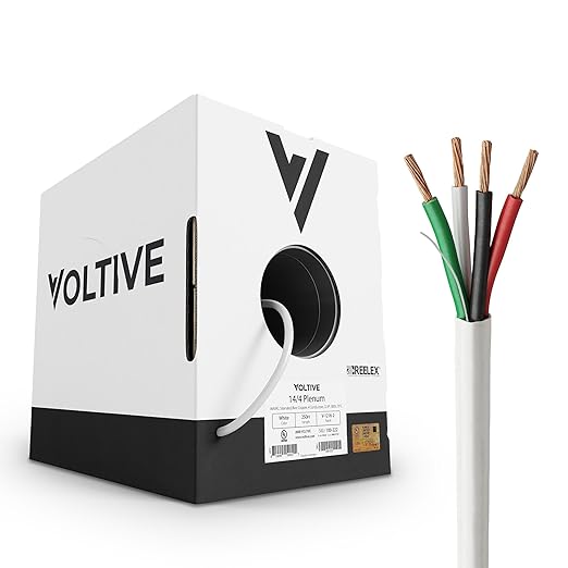 Voltive 14/4 Speaker Wire, Plenum CL3P, White, 250ft - 14AWG, 4 Conductors, Stranded Oxygen-Free Copper, UL Listed - V-1216-2