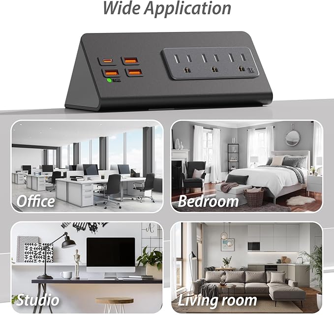 Upgraded Version Edge Mount Power Strip with USB-C Ports Tabletop Surge Protector Desk Clamp Power Sockets with 3 AC Outlets &4 Fast Charging USB Ports for Home Office Hotel Dormitory (Black - 2pack)