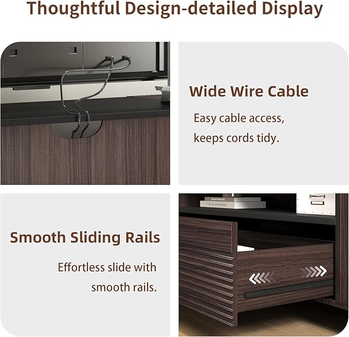 Epecoya TV Stand with Storage Cabinets for Living Room, Modern Wood Fluted TVs Media Console for 55/60/65 Inch TVs, Mid Century Television Stands with Drawer and Open Shelve for Bedroom, Dark Walnut